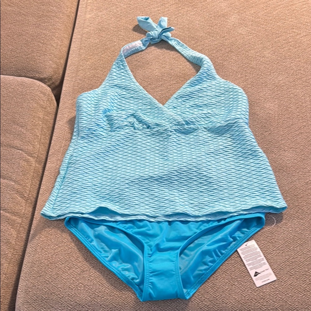 NWT 🌸 Lands’ End Halter Tankini Swimwear Set in Light Blue Size XL
